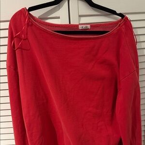 Garage Vibrant Red Off-Shoulder Sweatshirt